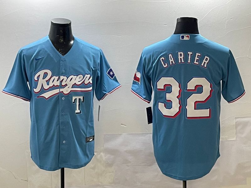 Men Texas Rangers 32 Carter Light Blue Game 2025 Nike MLB Jersey style 1